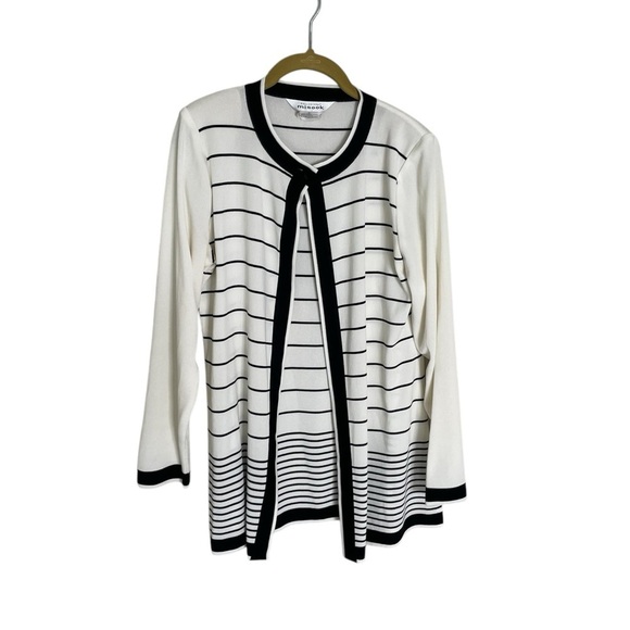 Exclusively Misook White Black Stripe Cardigan Small - Picture 1 of 5